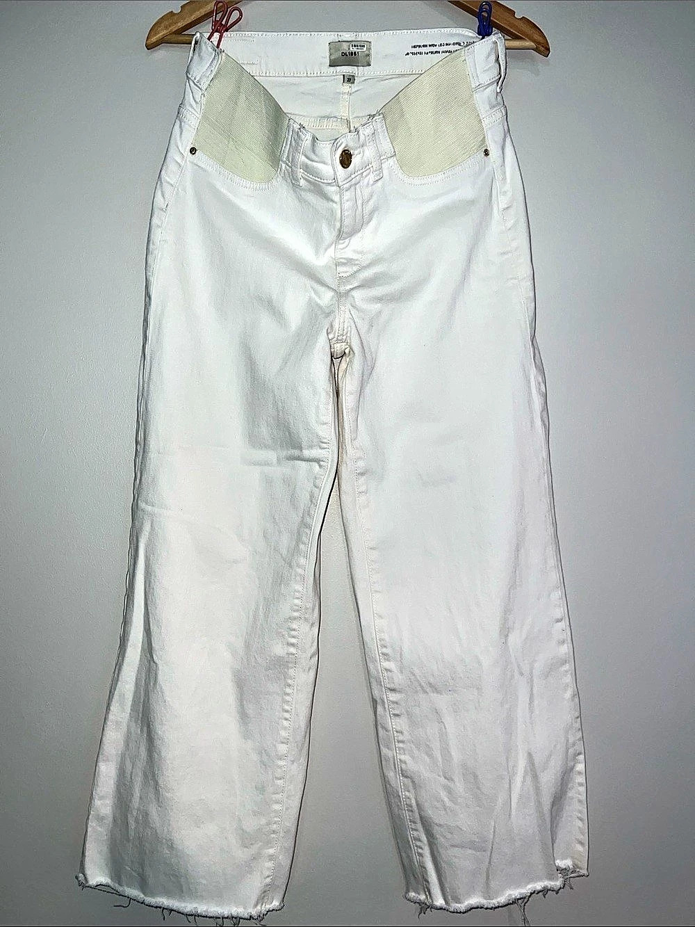 DL1961 Hepburn Wide Leg Maternity Ankle Jeans White Waist 27